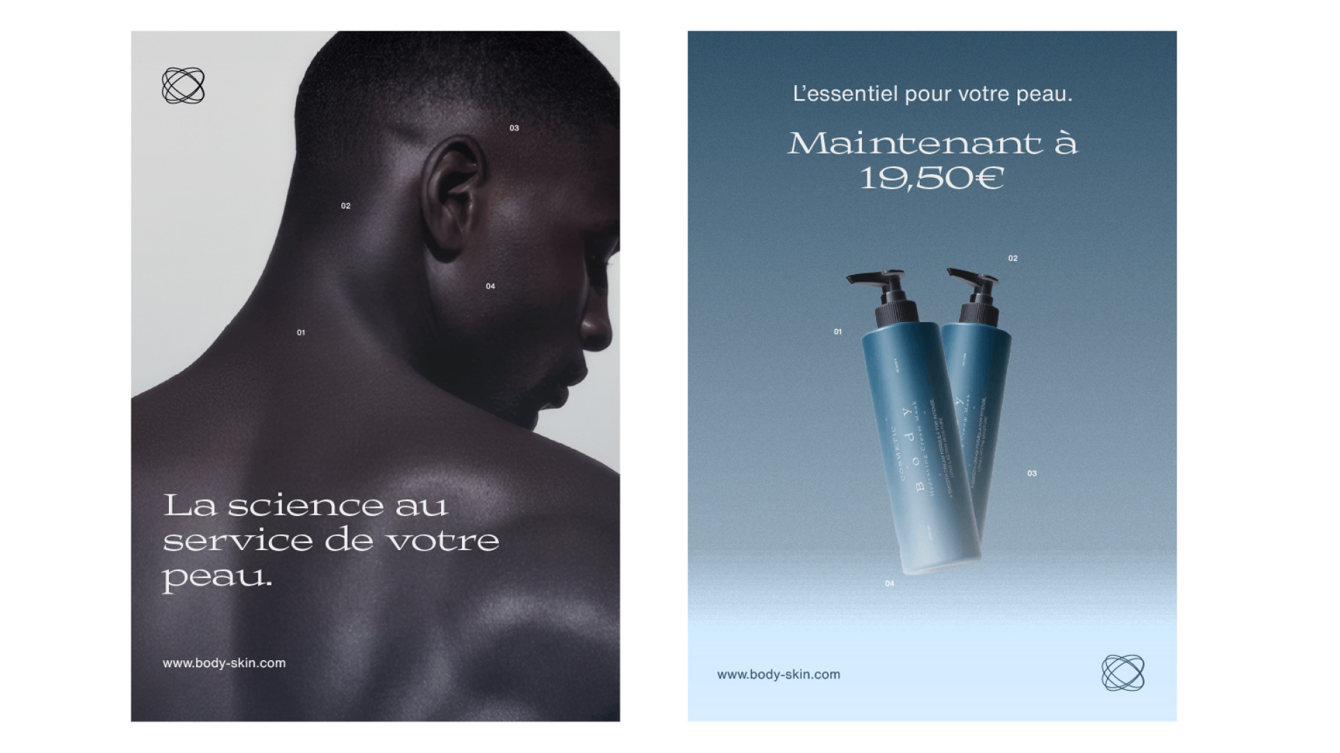 Body skincare campaign posters and product communication by Kalypt Studio