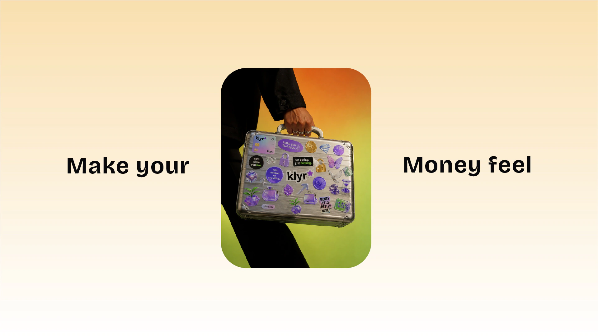 KLYR campaign visual with suitcase and make your money feel message by Kalypt Studio
