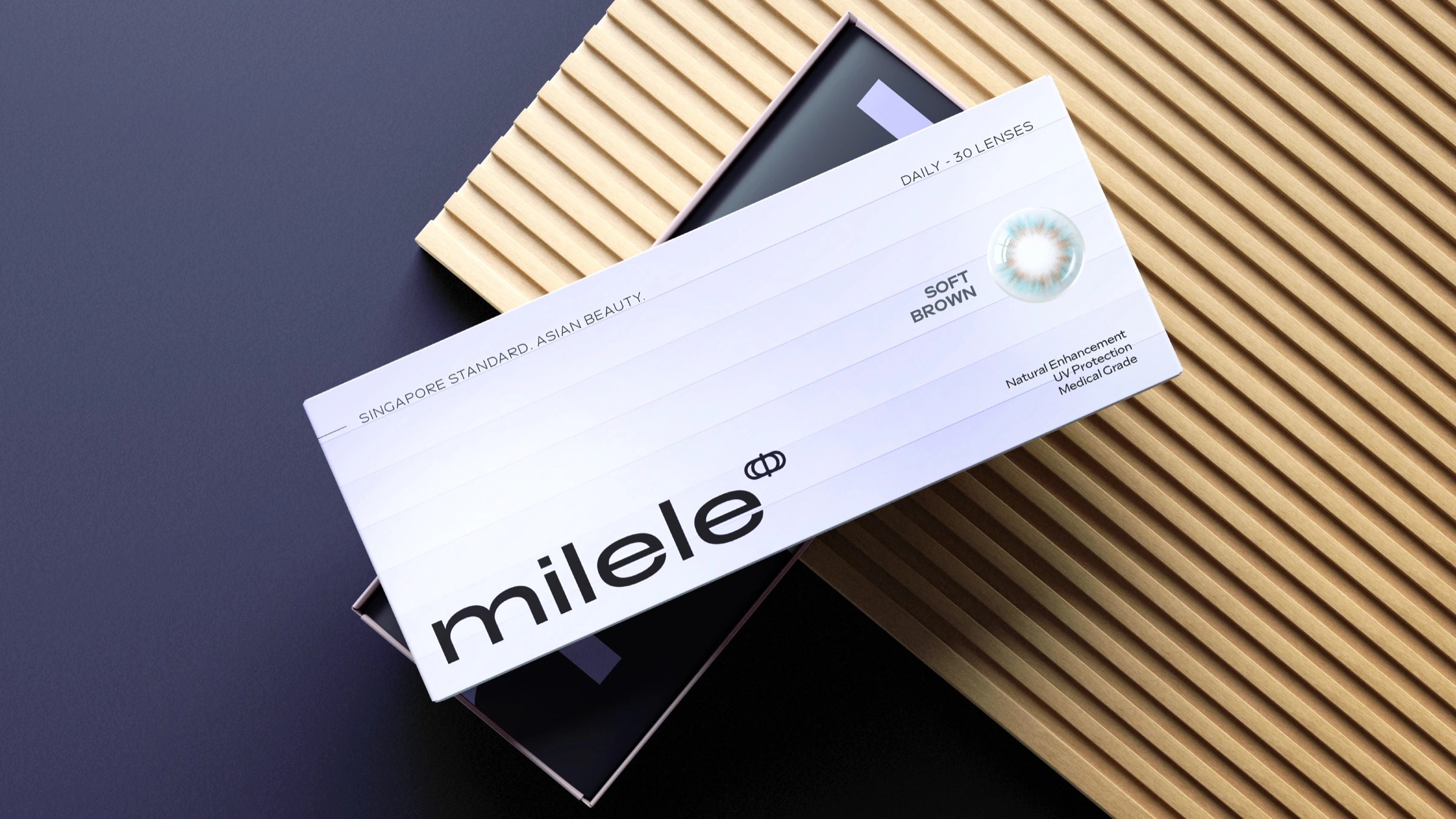 Milele refined soft brown contact lens packaging mockup
