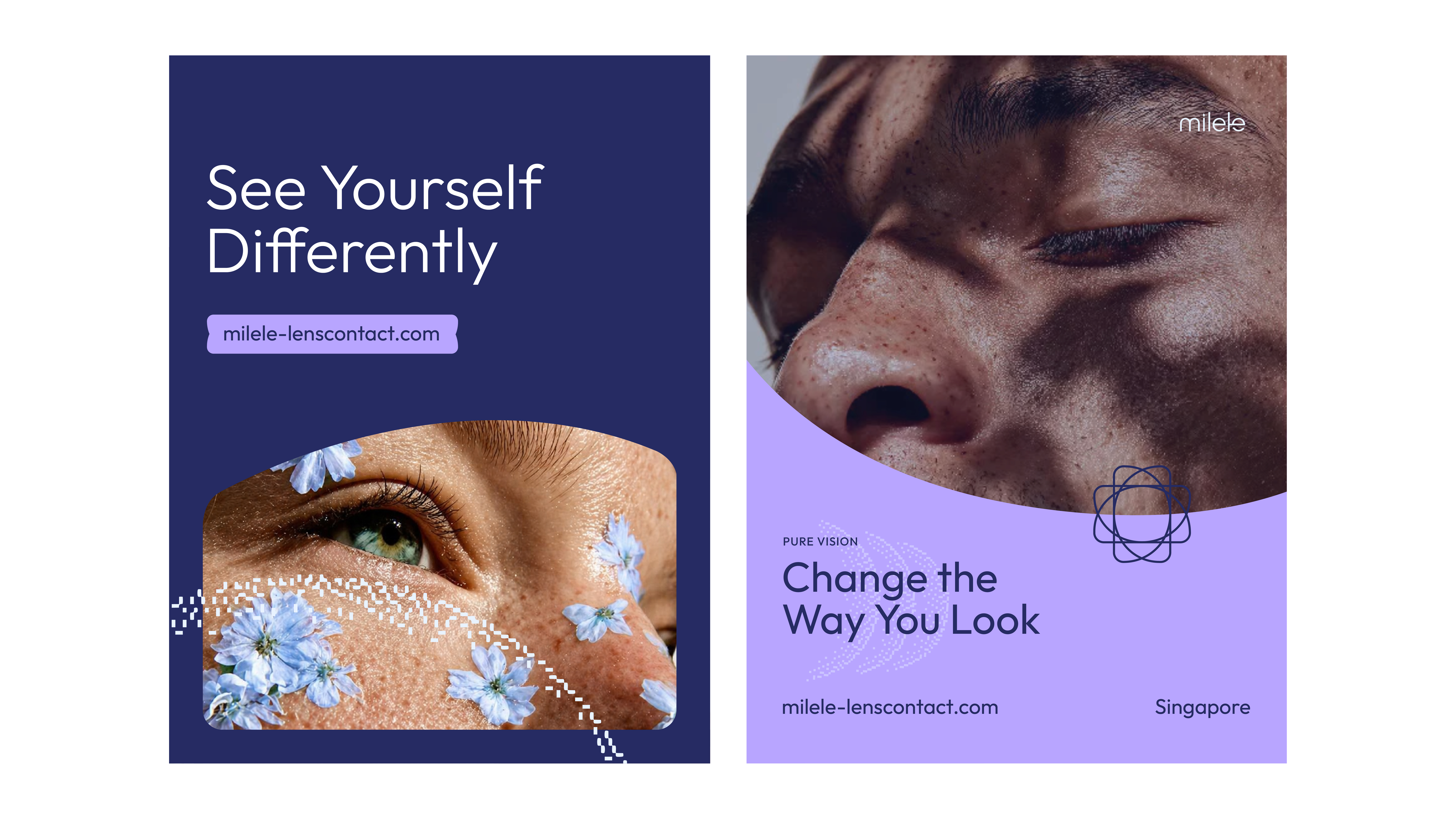 Milele coloured contact lens campaign posters and skincare-inspired art direction