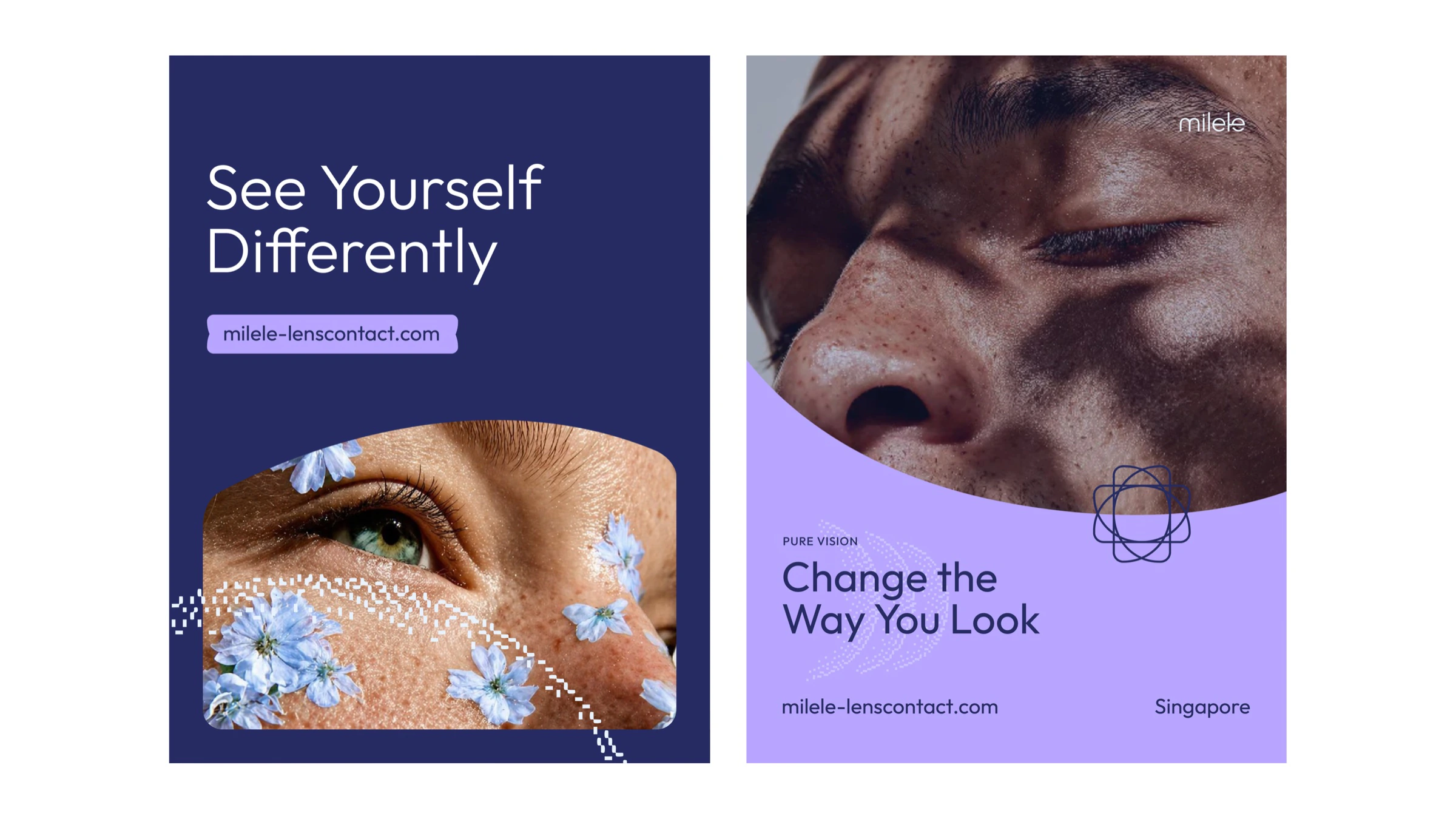 Milele coloured contact lens campaign posters and skincare-inspired art direction