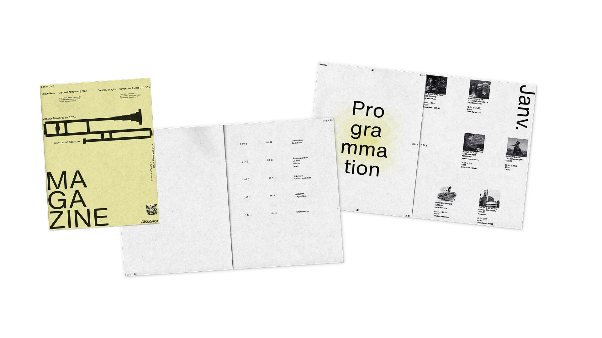 Pannonica printed magazine cover and programming spreads by Kalypt Studio